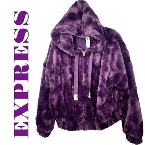 NWT EXPRESS Plush Faux Fur Teddy Jacket Wine Merlot Purple, Size Small
